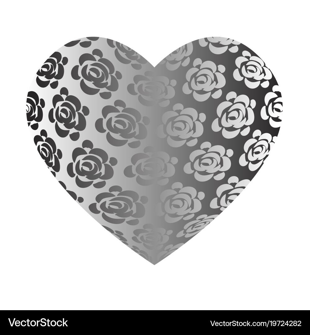 Large volume grey heart with roses Royalty Free Vector Image
