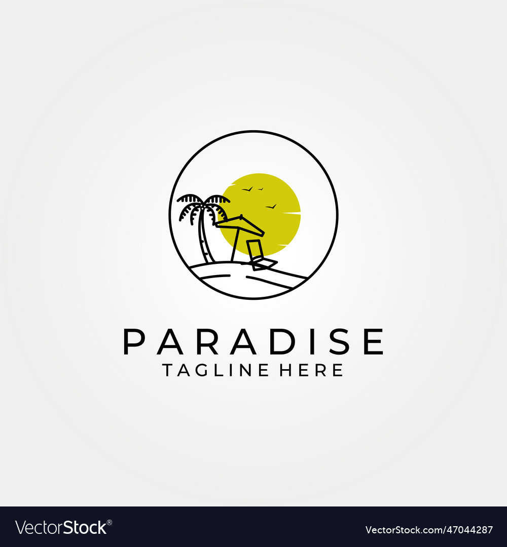 Beach paradise logo line art design Royalty Free Vector