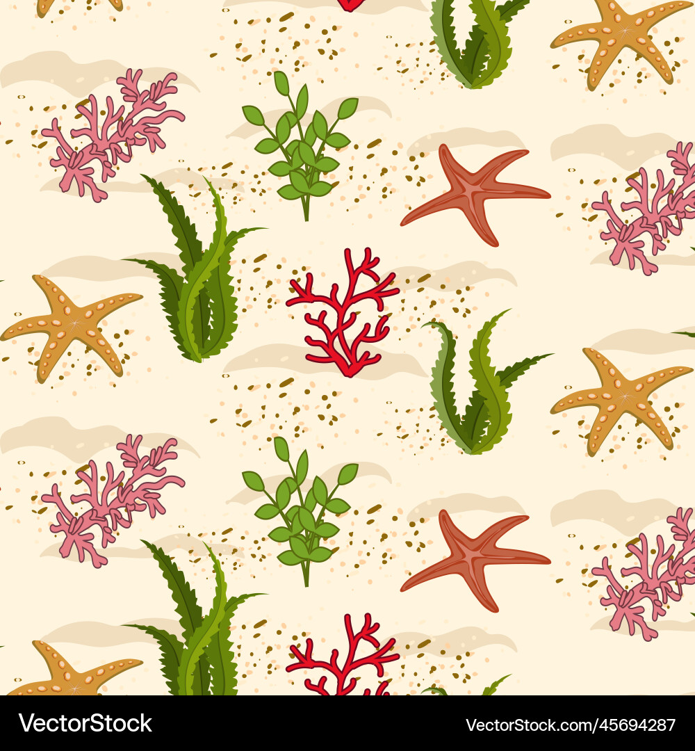 Corals and algae in a pattern Royalty Free Vector Image