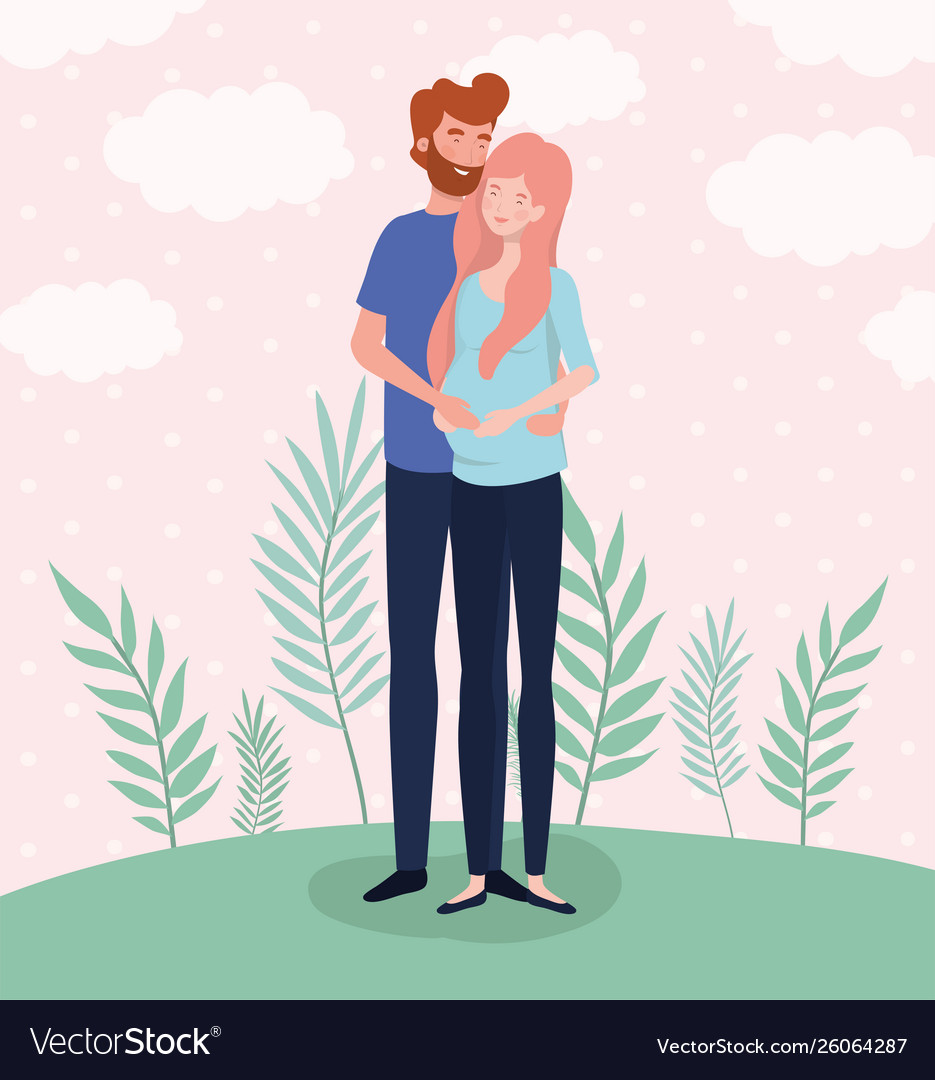 Cute lovers couple pregnancy characters Royalty Free Vector