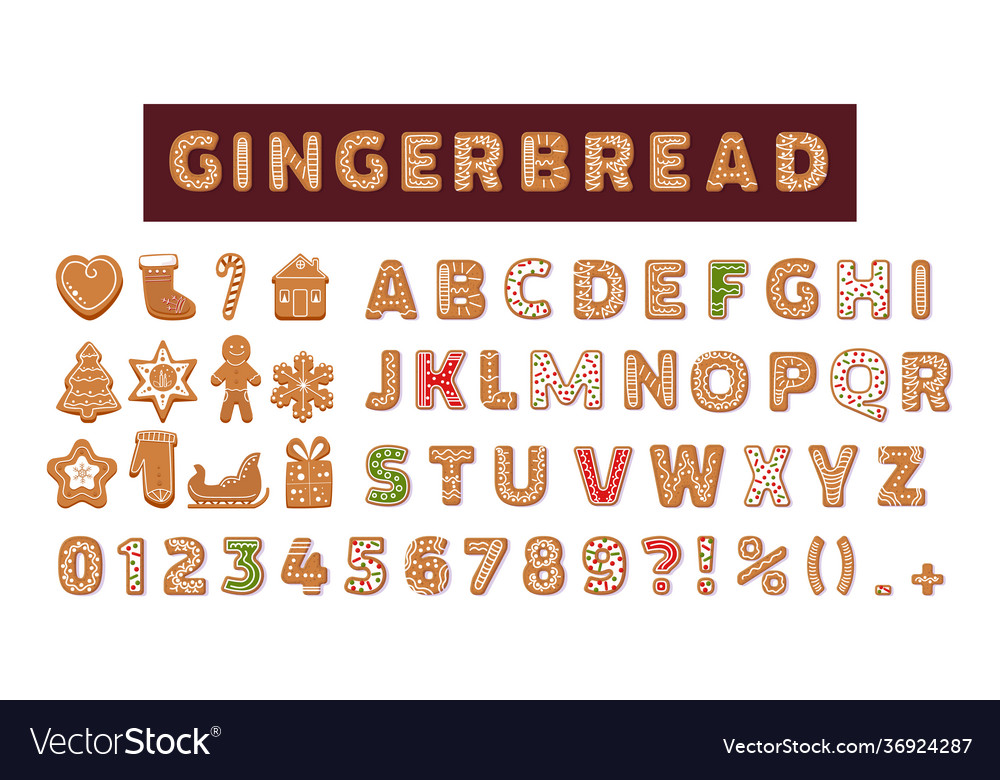 Gingerbread Urlaub Cookies Schriftart alphabet cartoon