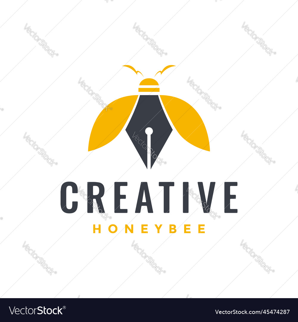 Pen Pencil Creative Honey Bee Flying Wings Logo Vector Image