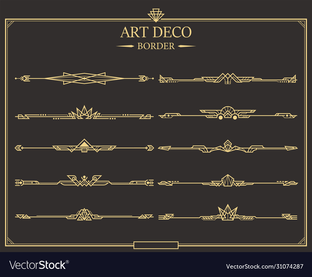 Set art deco gold calligraphic page dividers Vector Image