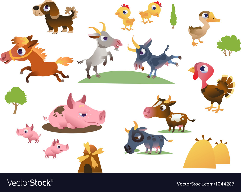 Set cartoon farm animals Royalty Free Vector Image