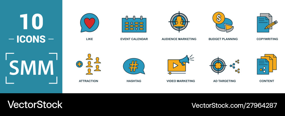 Smm icon set include creative elements content Vector Image