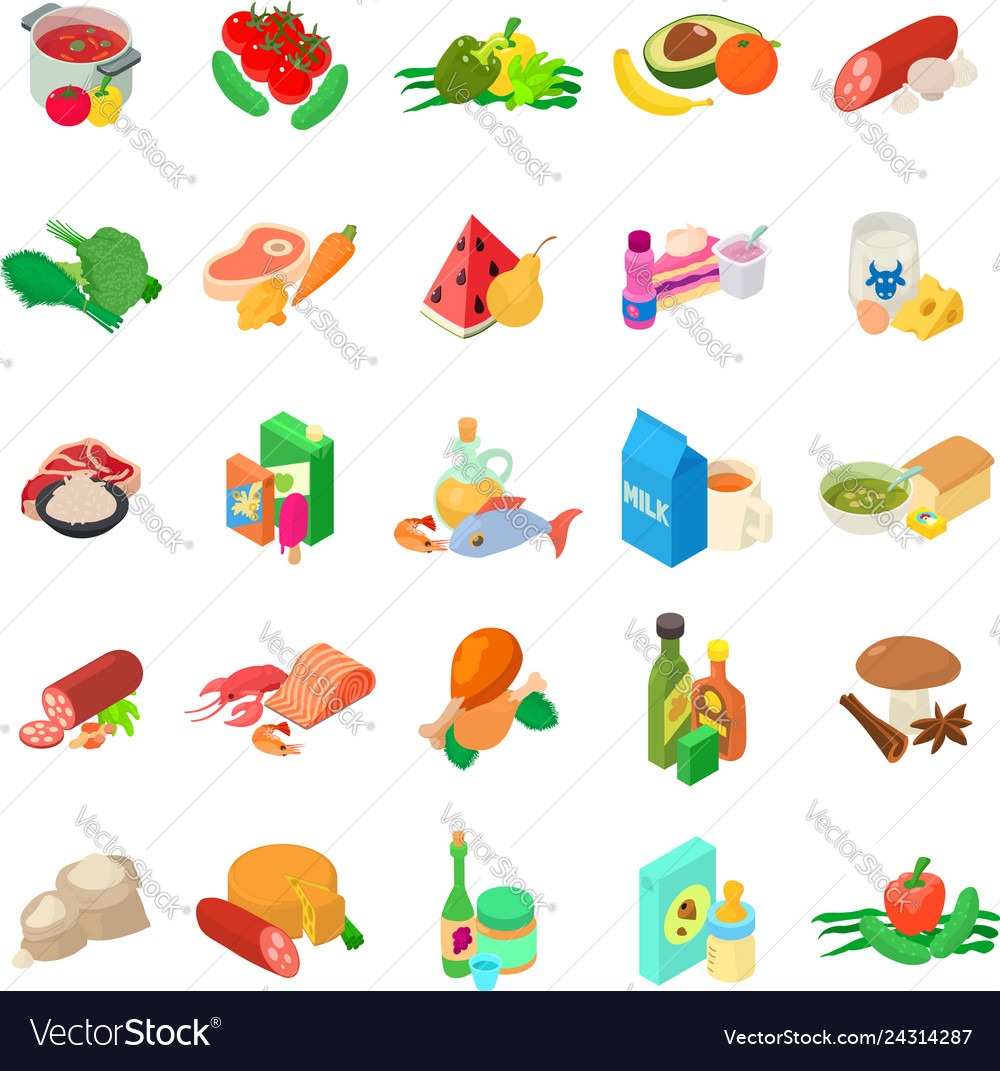 World cuisine icons set isometric style Royalty Free Vector