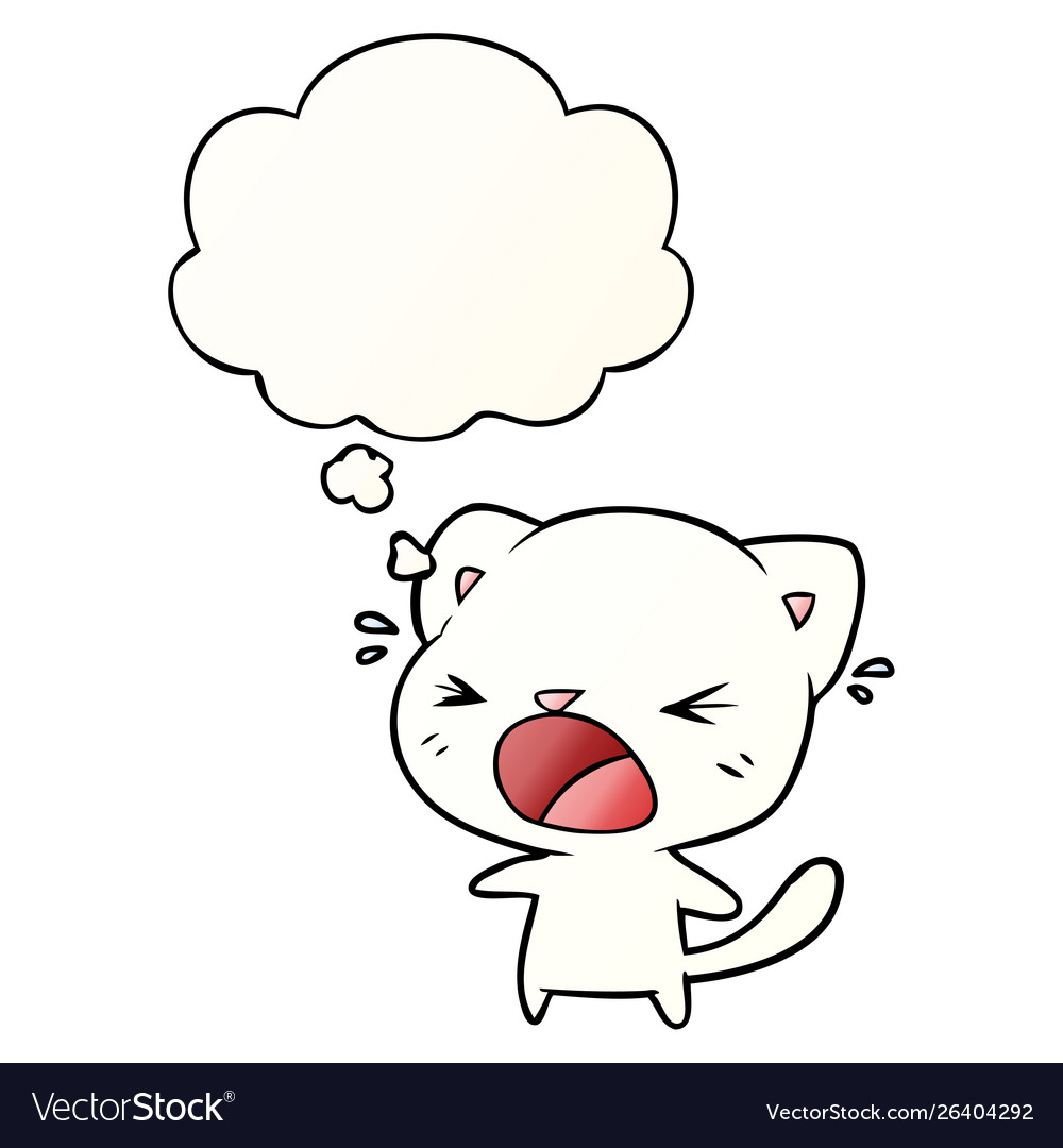 Cartoon cat crying and thought bubble in smooth