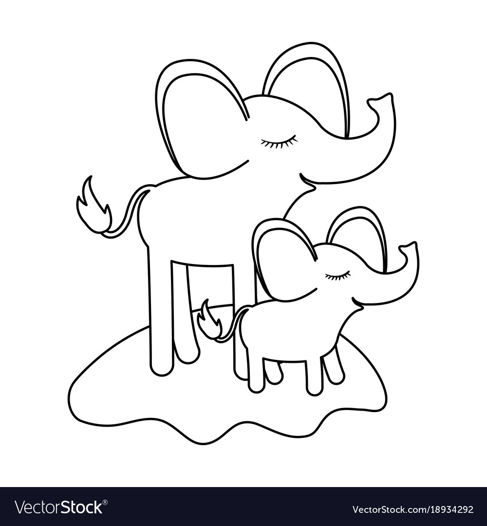 Cartoon elephant mom and calf over grass Vector Image