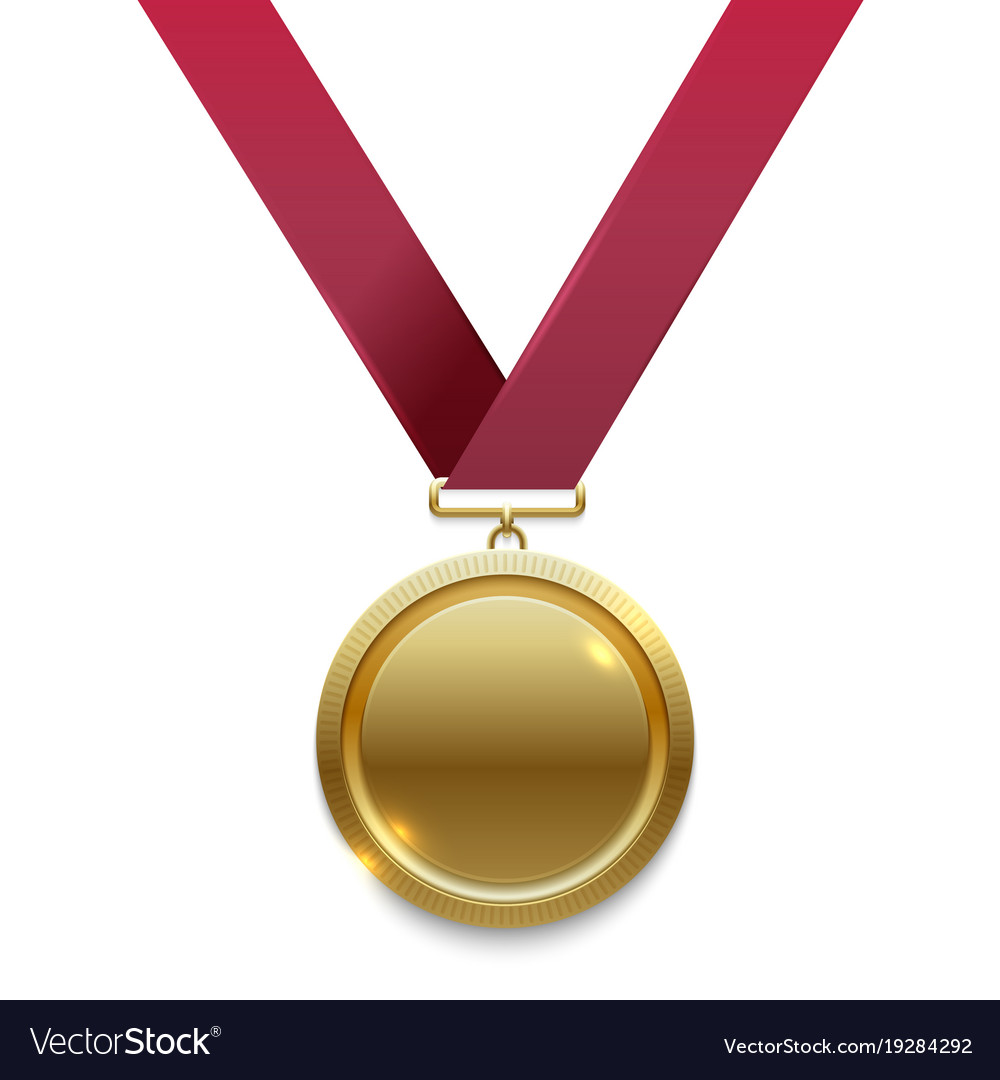 Champion gold medal on red ribbon Royalty Free Vector Image