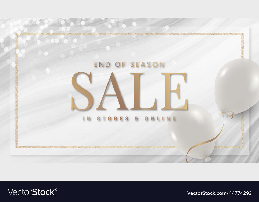 End of season sale sign with white balloons frame