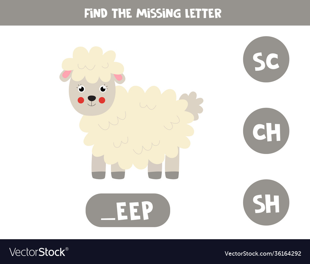 Find missing letter with cartoon sheep spelling