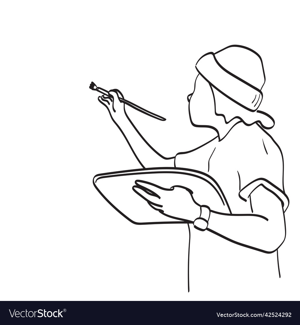 Male artist painting on blank space hand