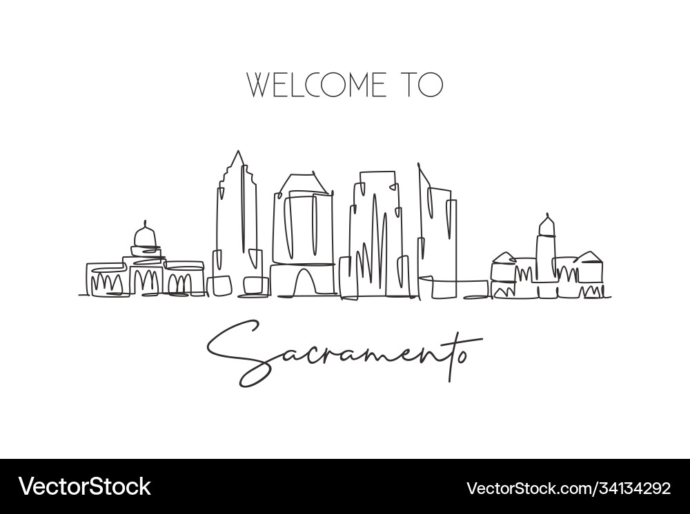 One single line drawing sacramento city Royalty Free Vector