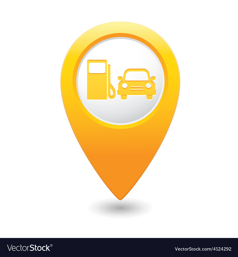 Petrol station and car map pointer yellow