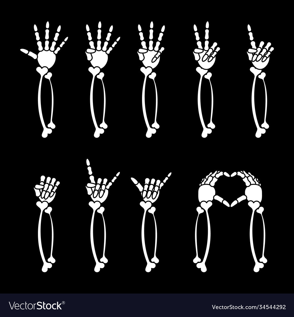 Skeleton cartoon horror hand collection