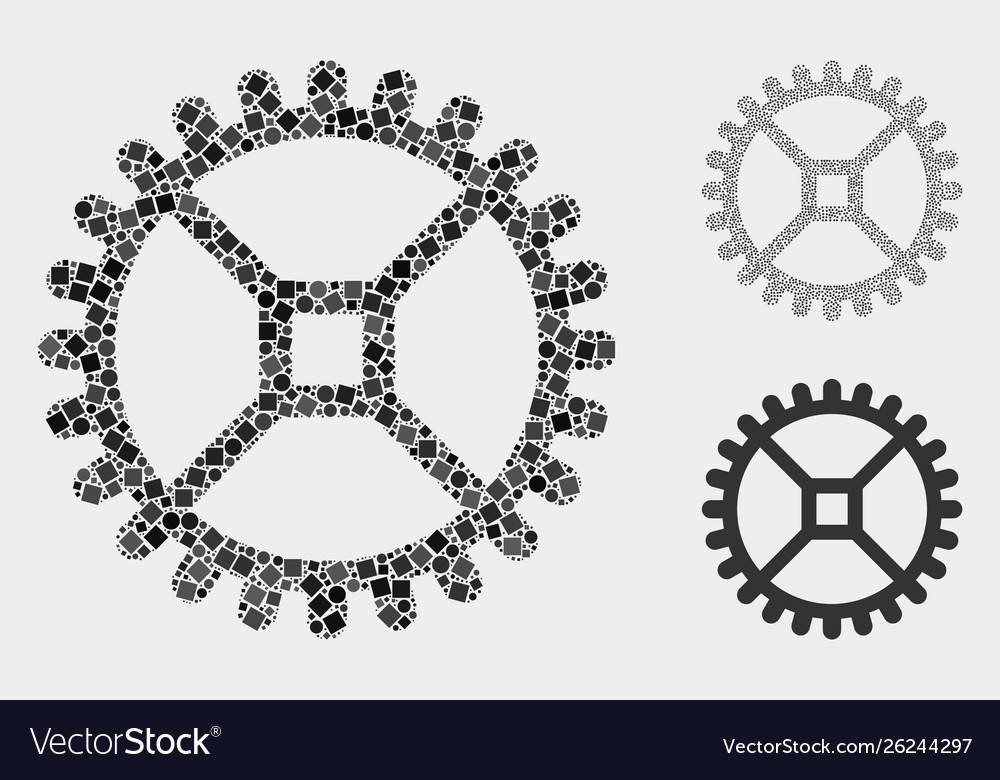 Clock gear icon collages squares and circles