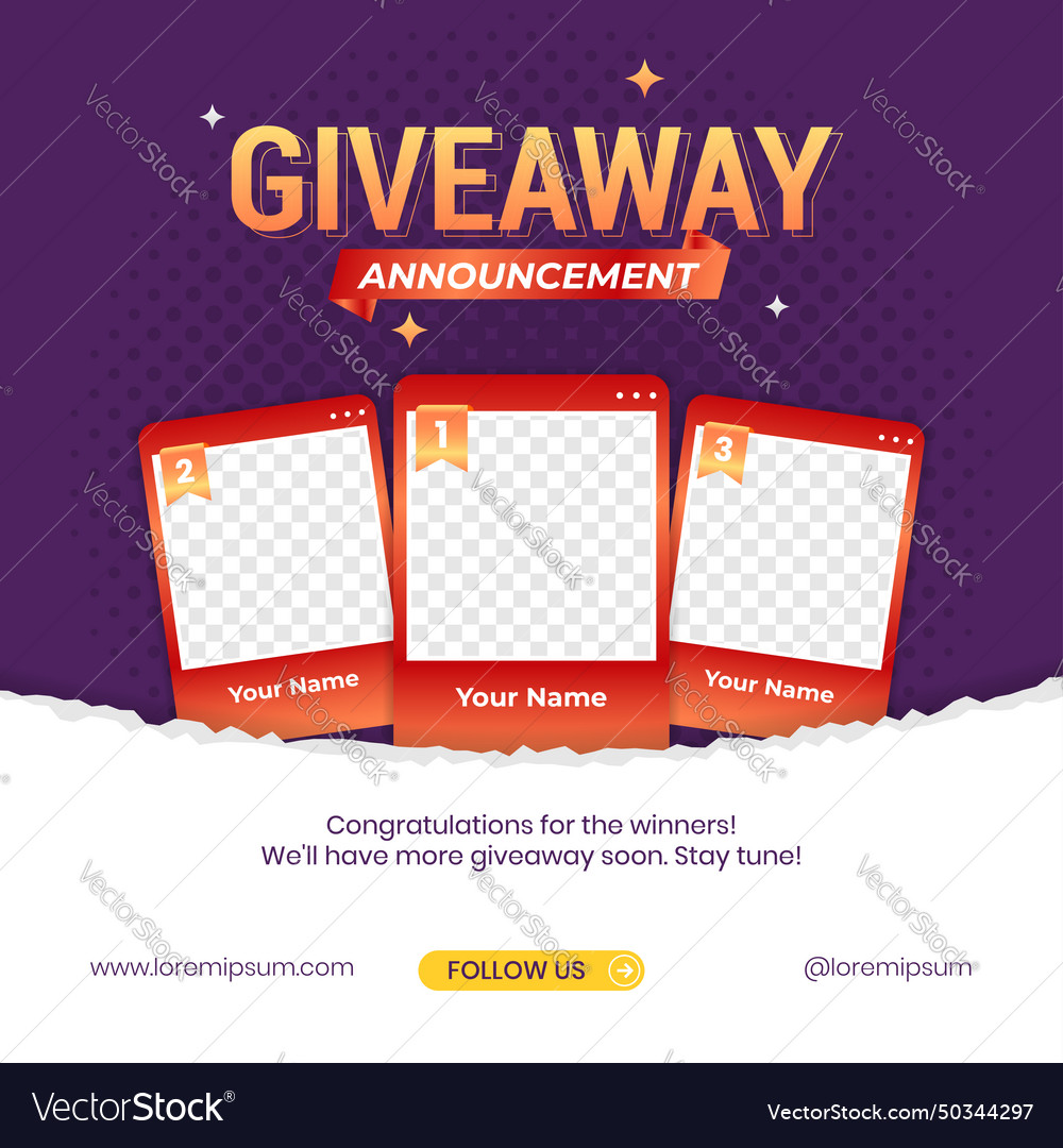 Giveaway Winner Announcement Social Media Post Vector Image