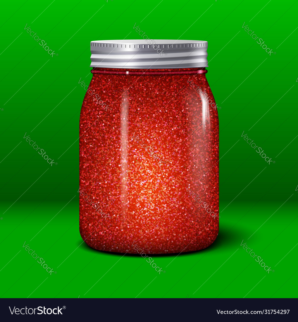 Glitter jar realistic object with shiny red