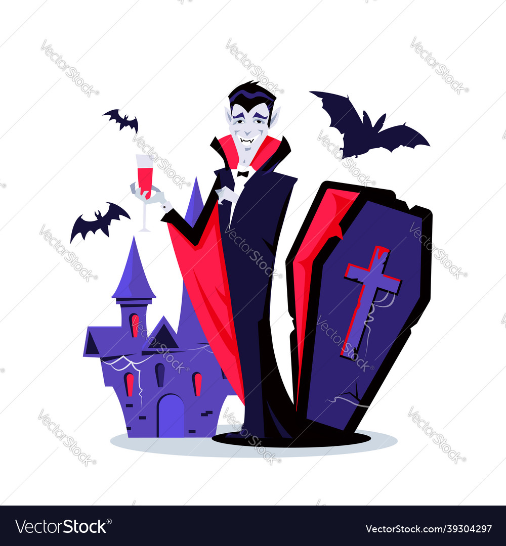 Cartoon vampire with a castle in background Vector Image