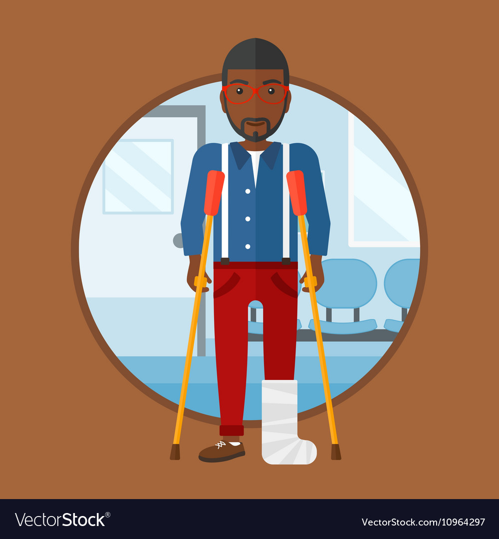 Man with broken leg and crutches