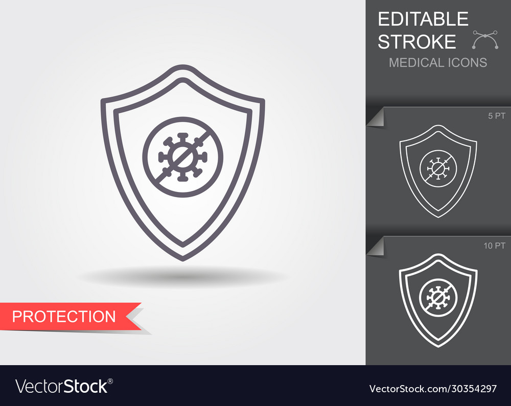 Shield protecting from virus line icon