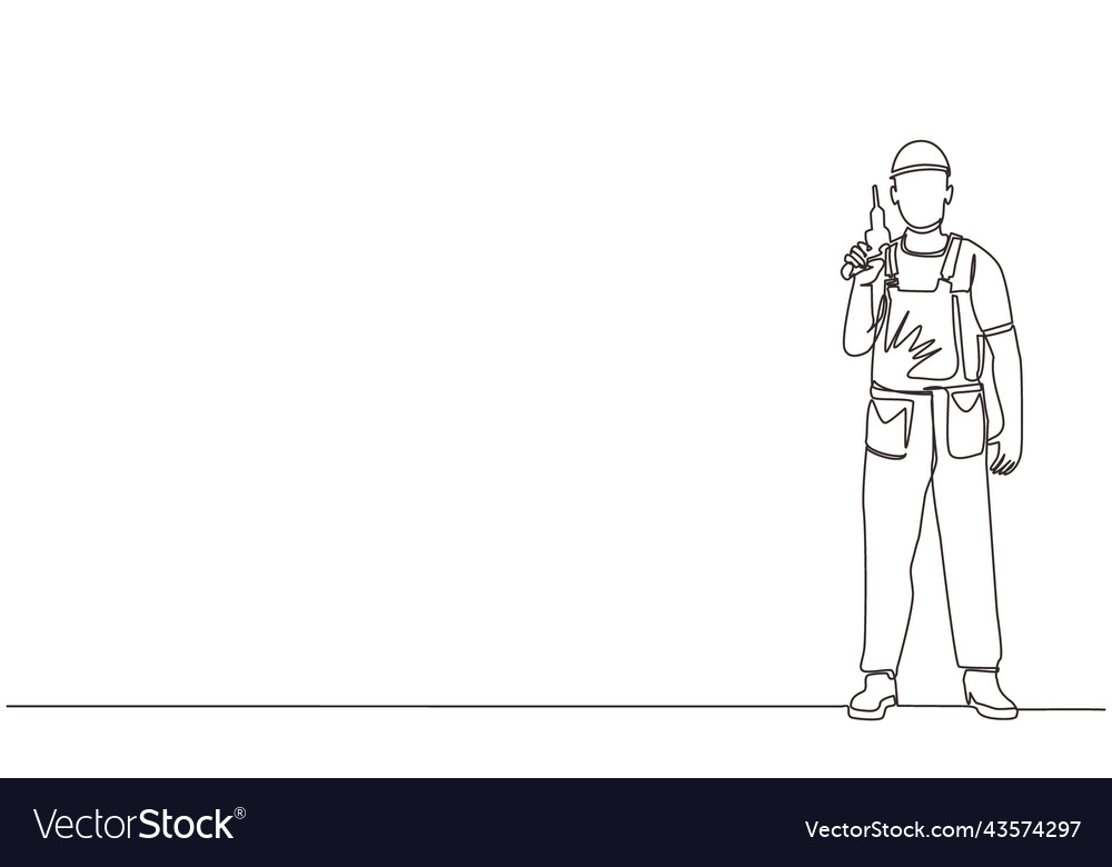 Single continuous line drawing man worker holding