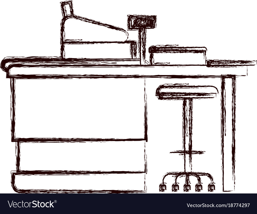 Supermarket paypoint with cash register in brown