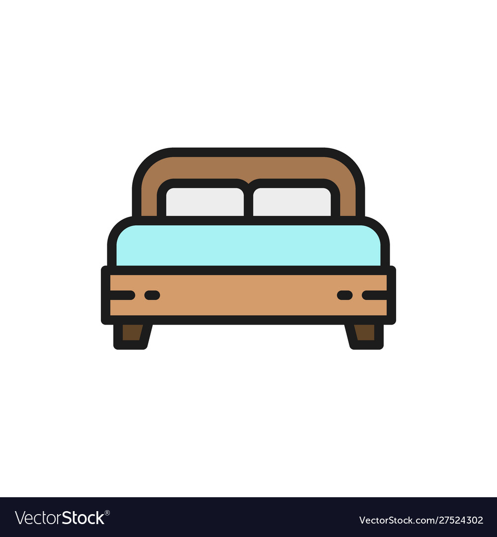 Double bed flat color line icon