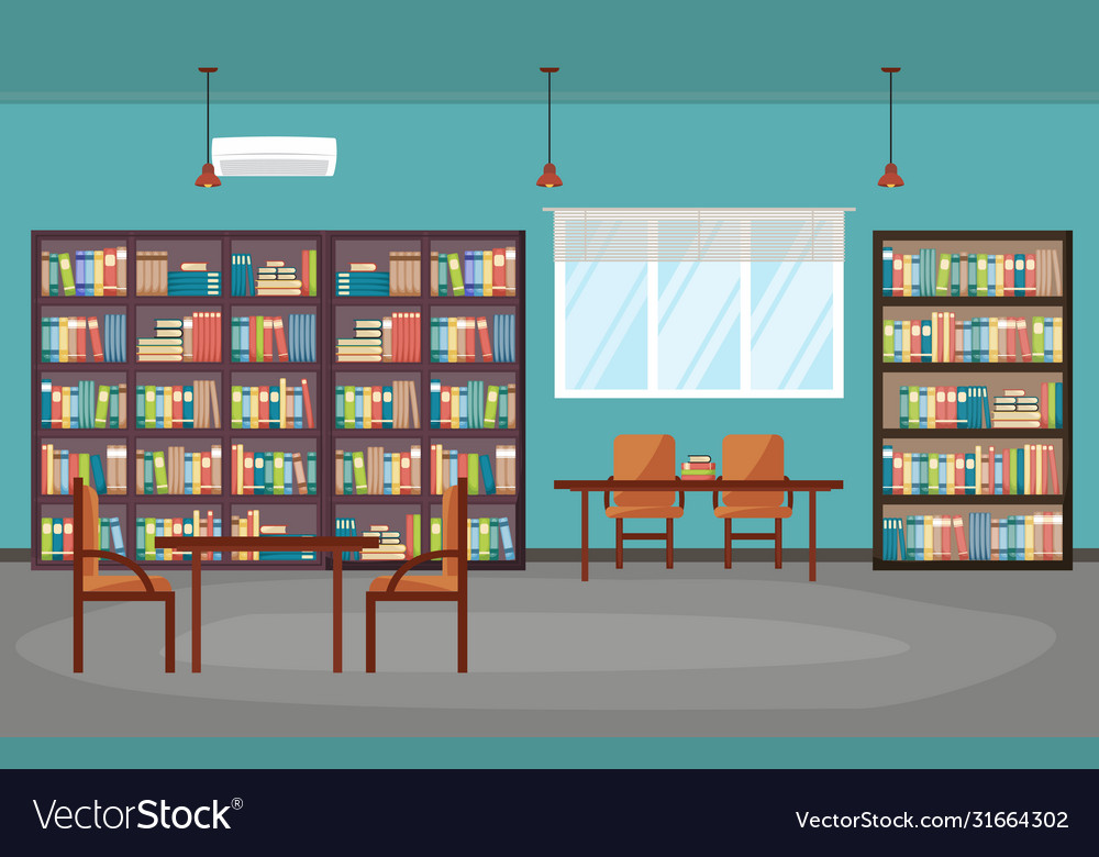 Public library interior stack book Royalty Free Vector Image