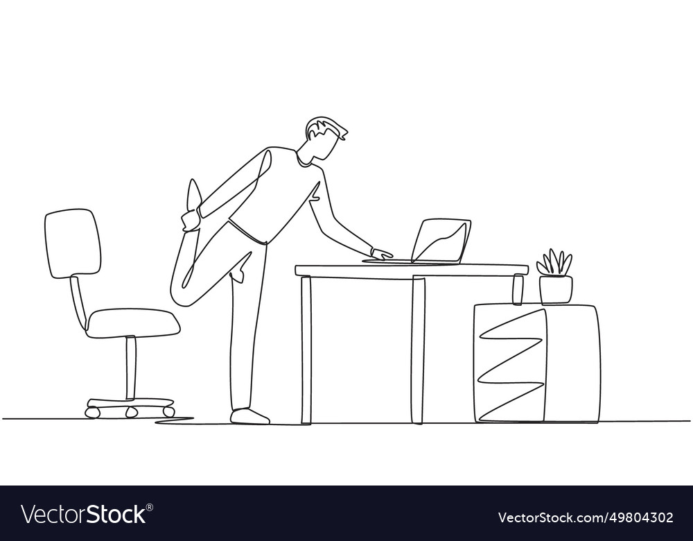 Single one line drawing man standing with leg