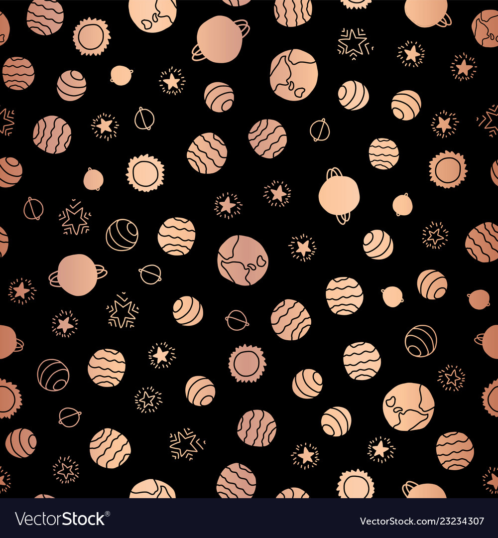 Copper foil space planets seamless pattern