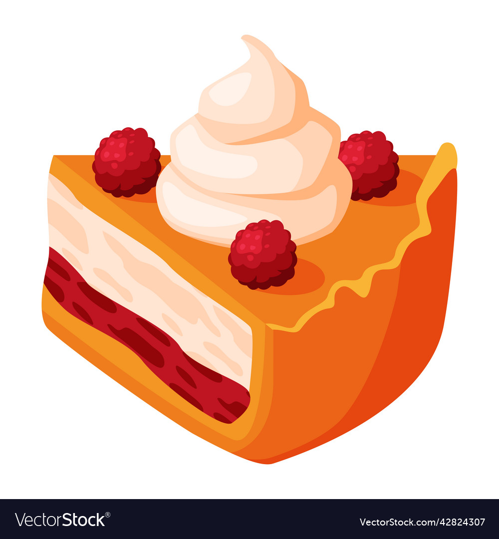 Cut piece of baked pie with raspberry on top