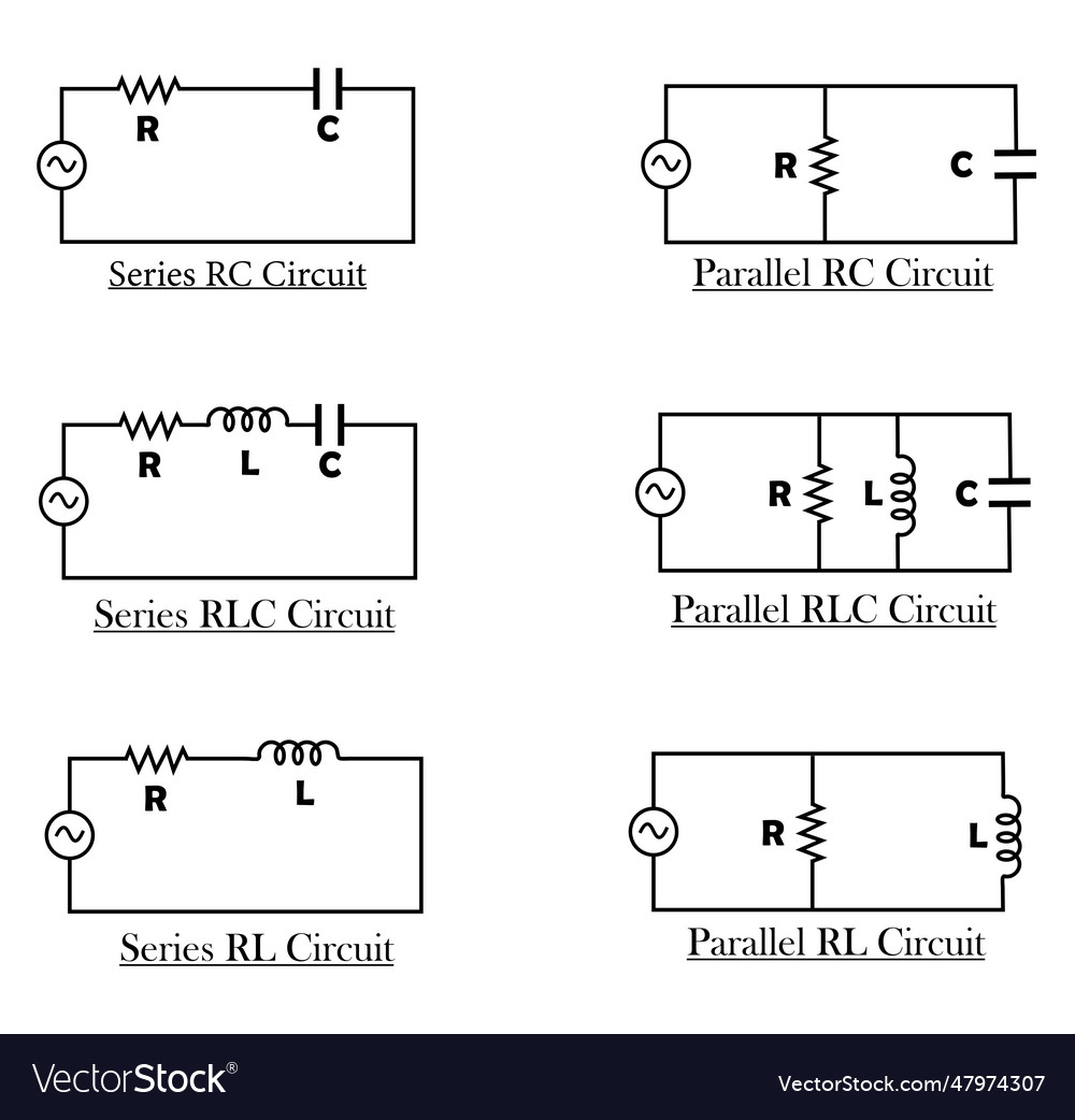 Different types of electric circuit isolated Vector Image