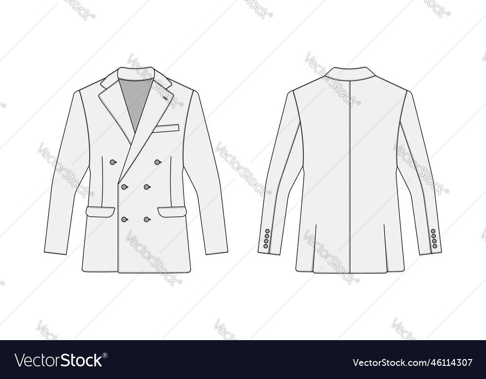 Double Breasted Suit Jacket Template White Vector Image 4818