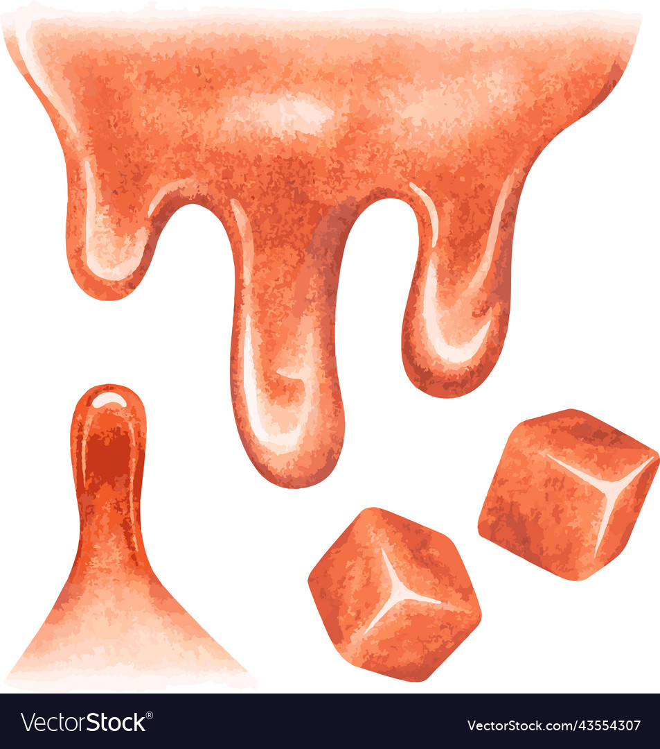 Drips and cubes of caramel