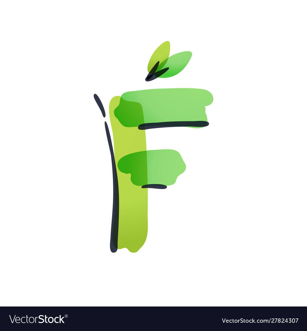 F letter ecology logo with green leaves