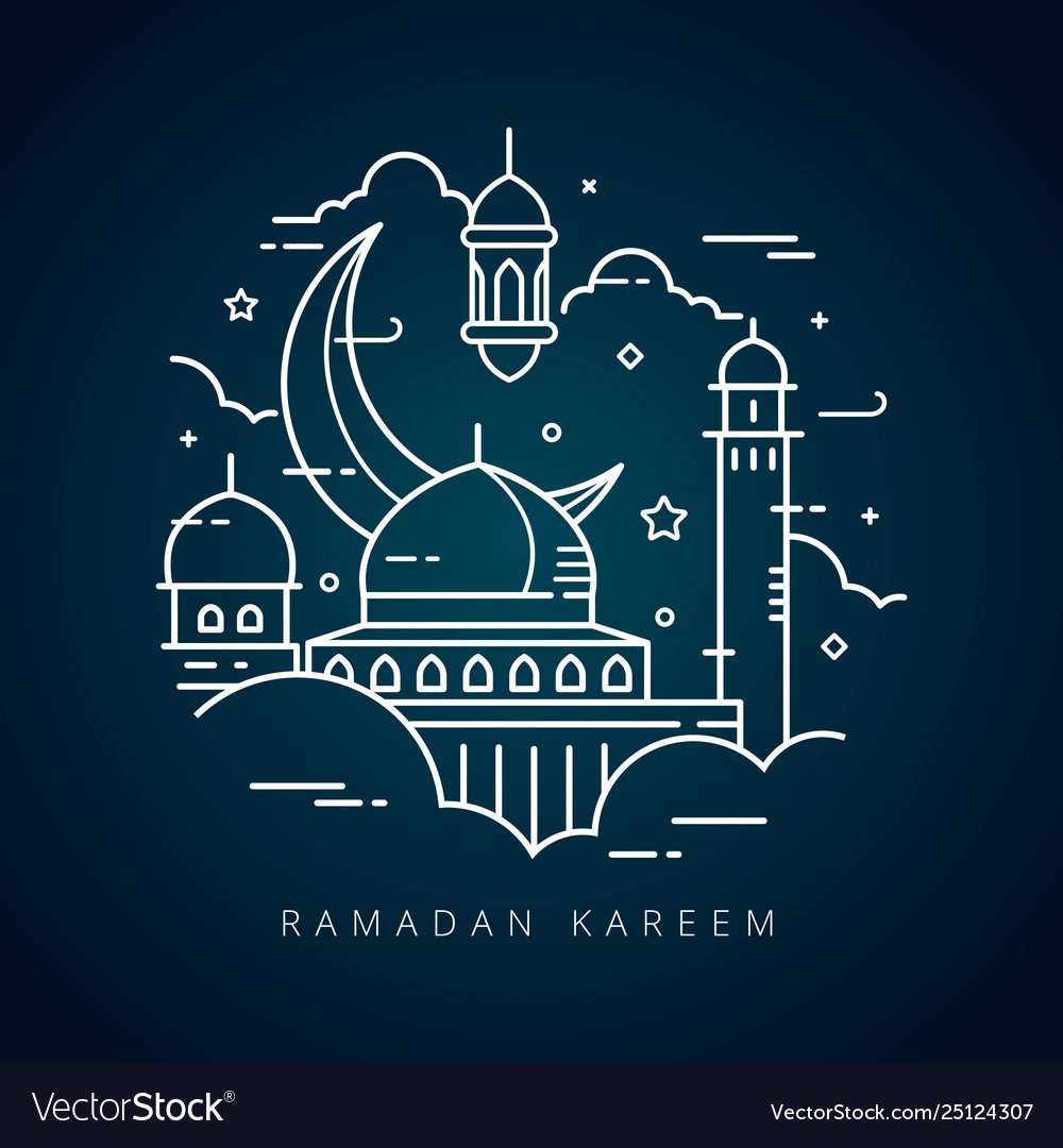 Ramadan kareem islamic line art greeting card Vector Image