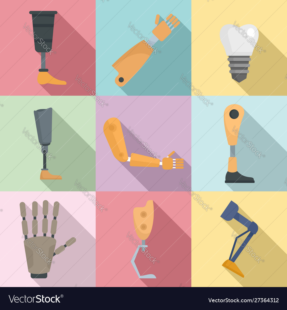 Artificial limbs icons set flat style Royalty Free Vector