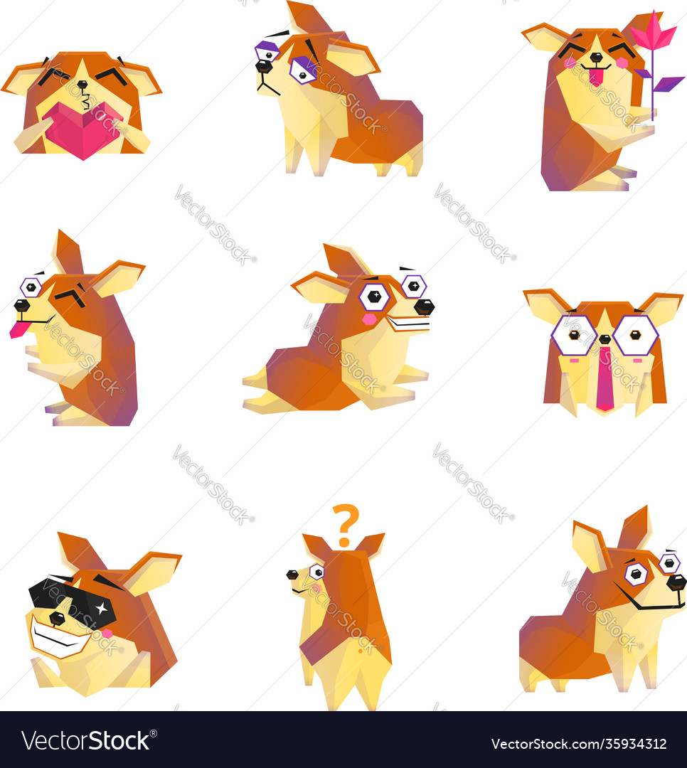 Corgi Hund Cartoon Charakter Symbole Sammlung