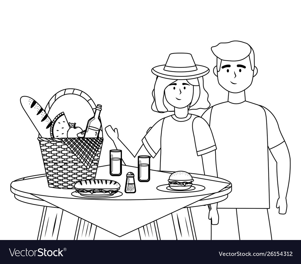 Paar Frau und Mann mit Picknick-Design