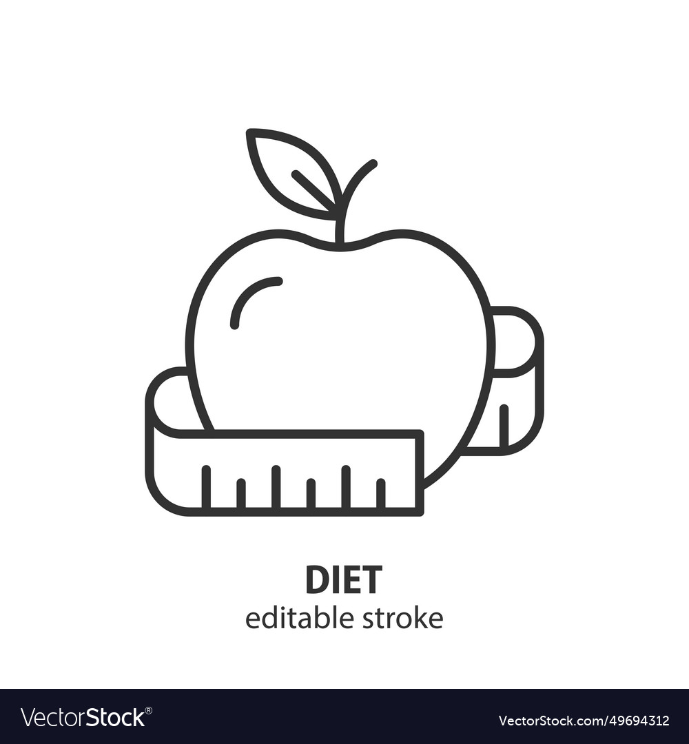 Diet line icon apple and measuring tape weight Vector Image