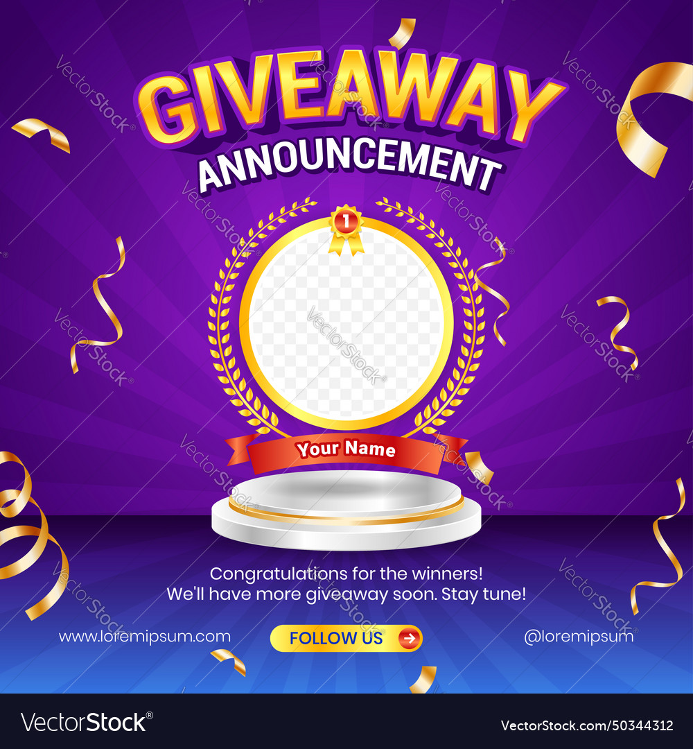 Giveaway Winner Announcement Social Media Post Vector Image