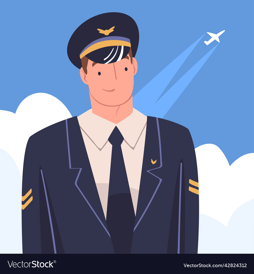 Man aircraft pilot or aviator in cap and uniform Vector Image