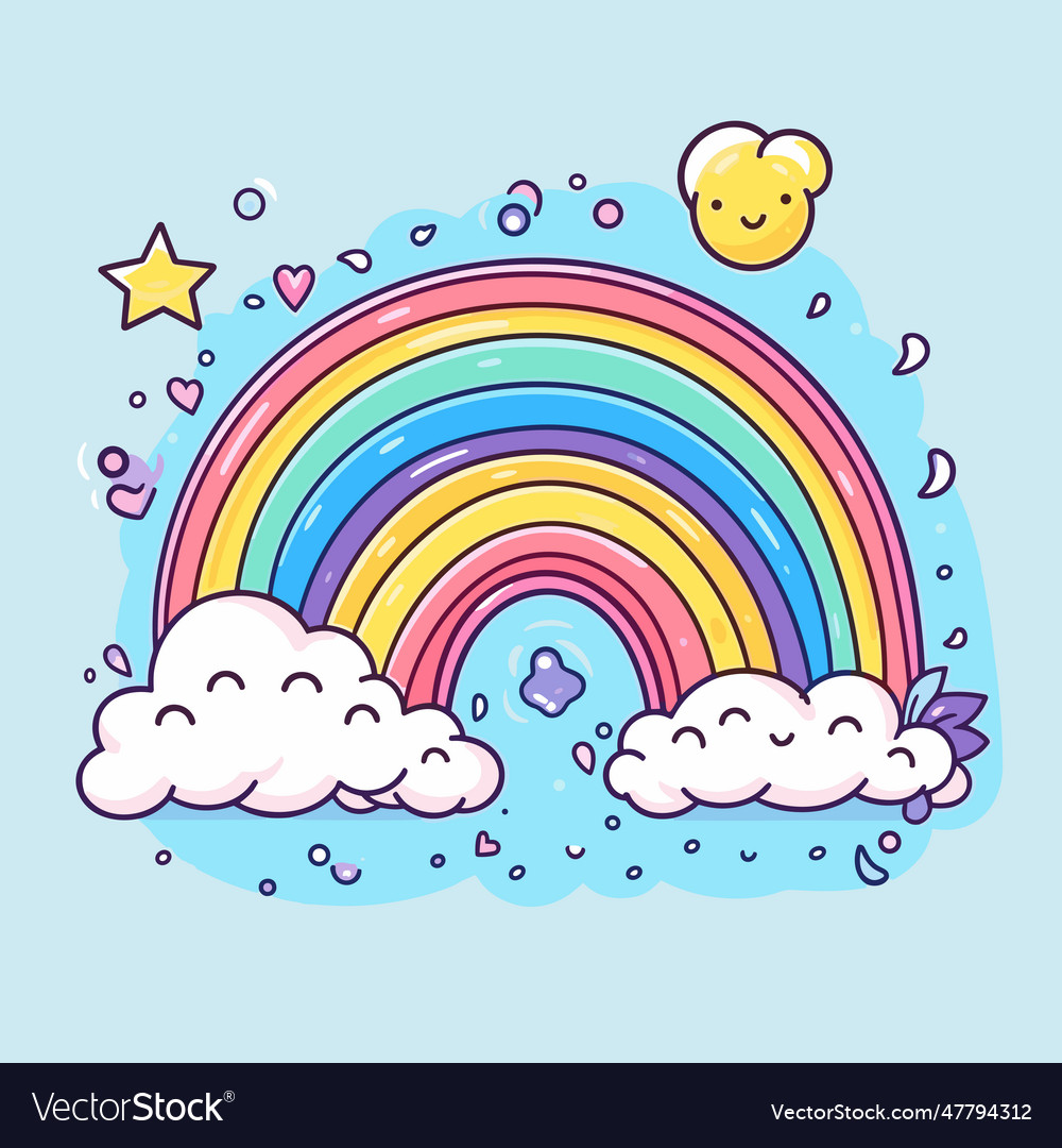 Rainbow hand-drawn comic rainbow doodle style Vector Image