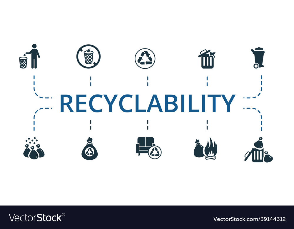 Recyclability Icon Set Contains Editable Icons Vector Image