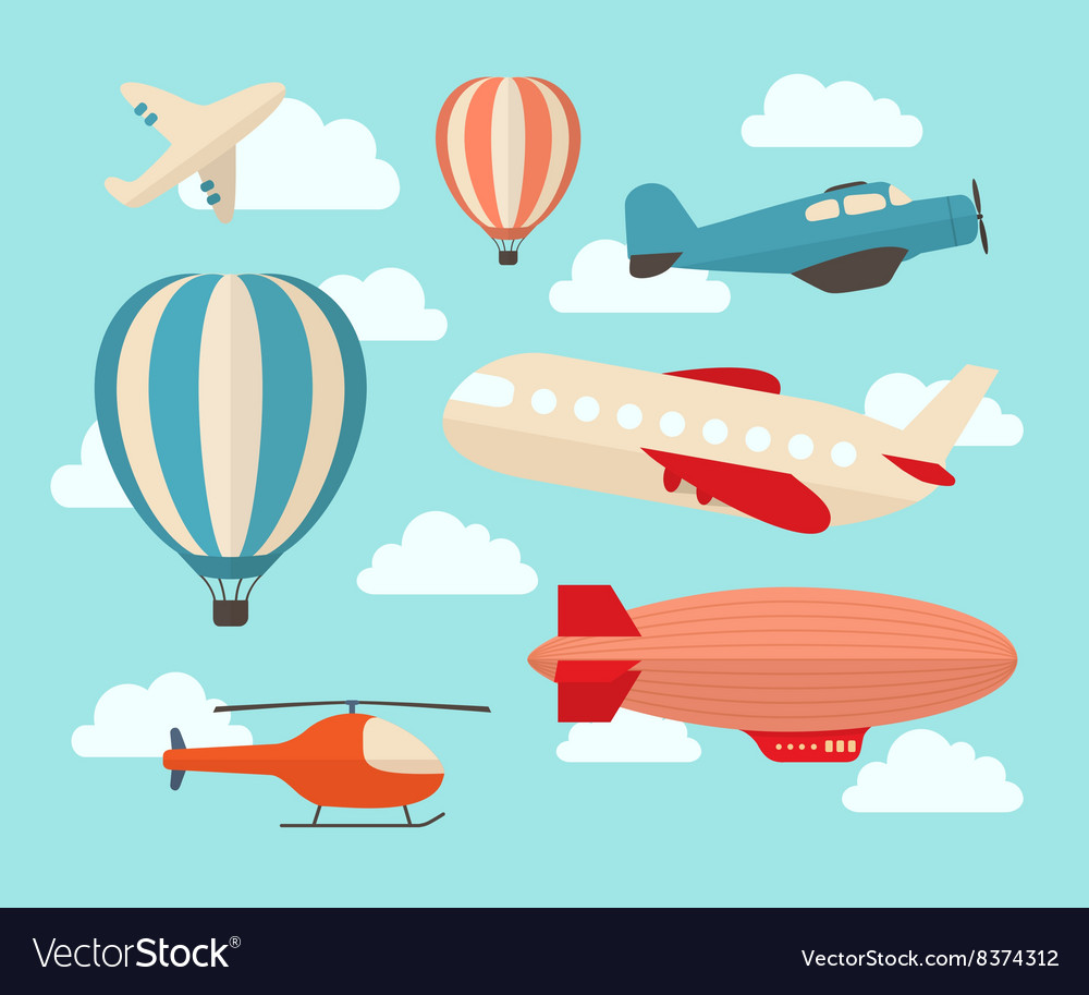 Set colorful flat air transports Royalty Free Vector Image