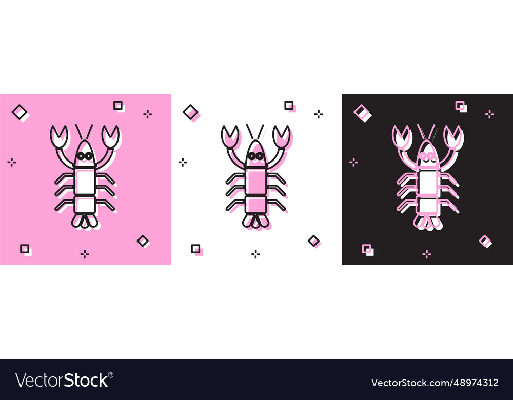 Set lobster icon isolated on pink and white black