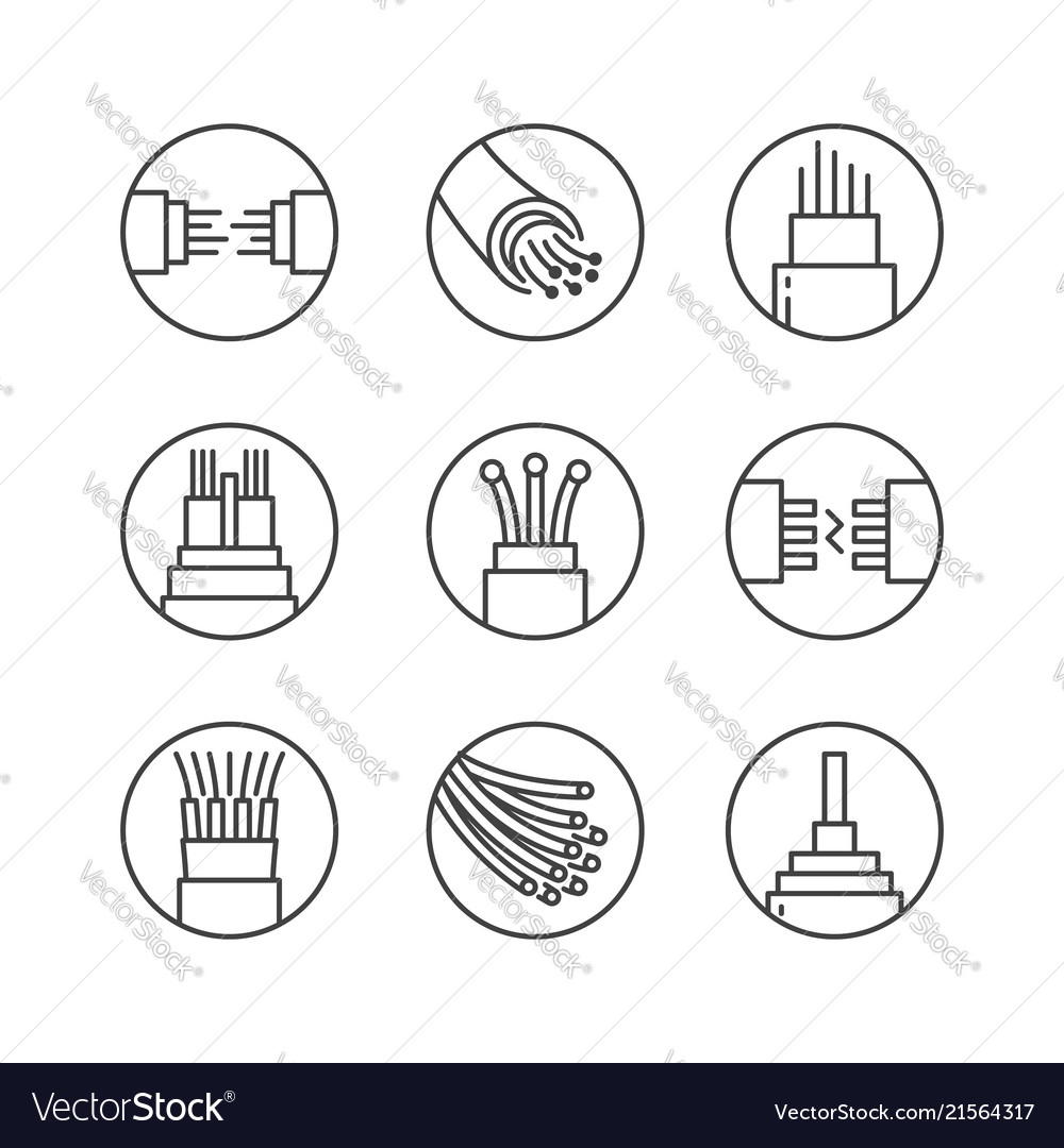 Optical Fiber Flat Line Icons Network Royalty Free Vector