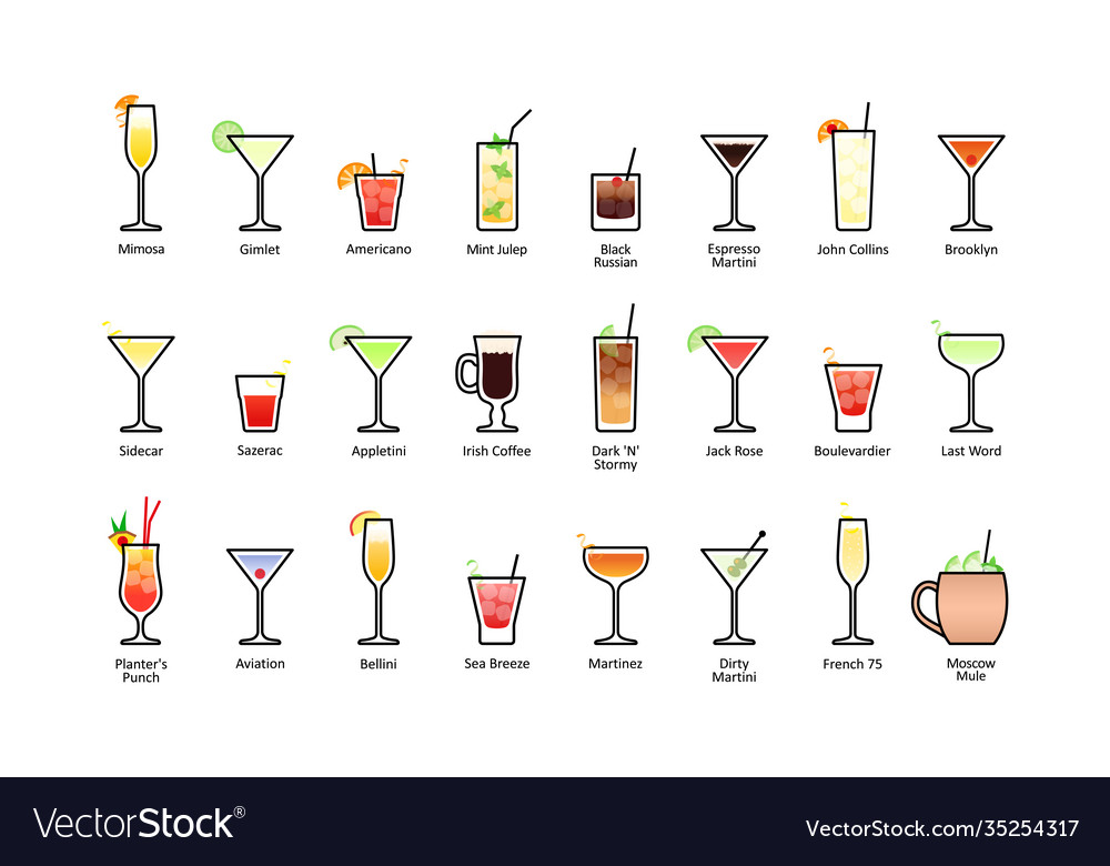 Popular alcoholic cocktails with titles part 2 Vector Image