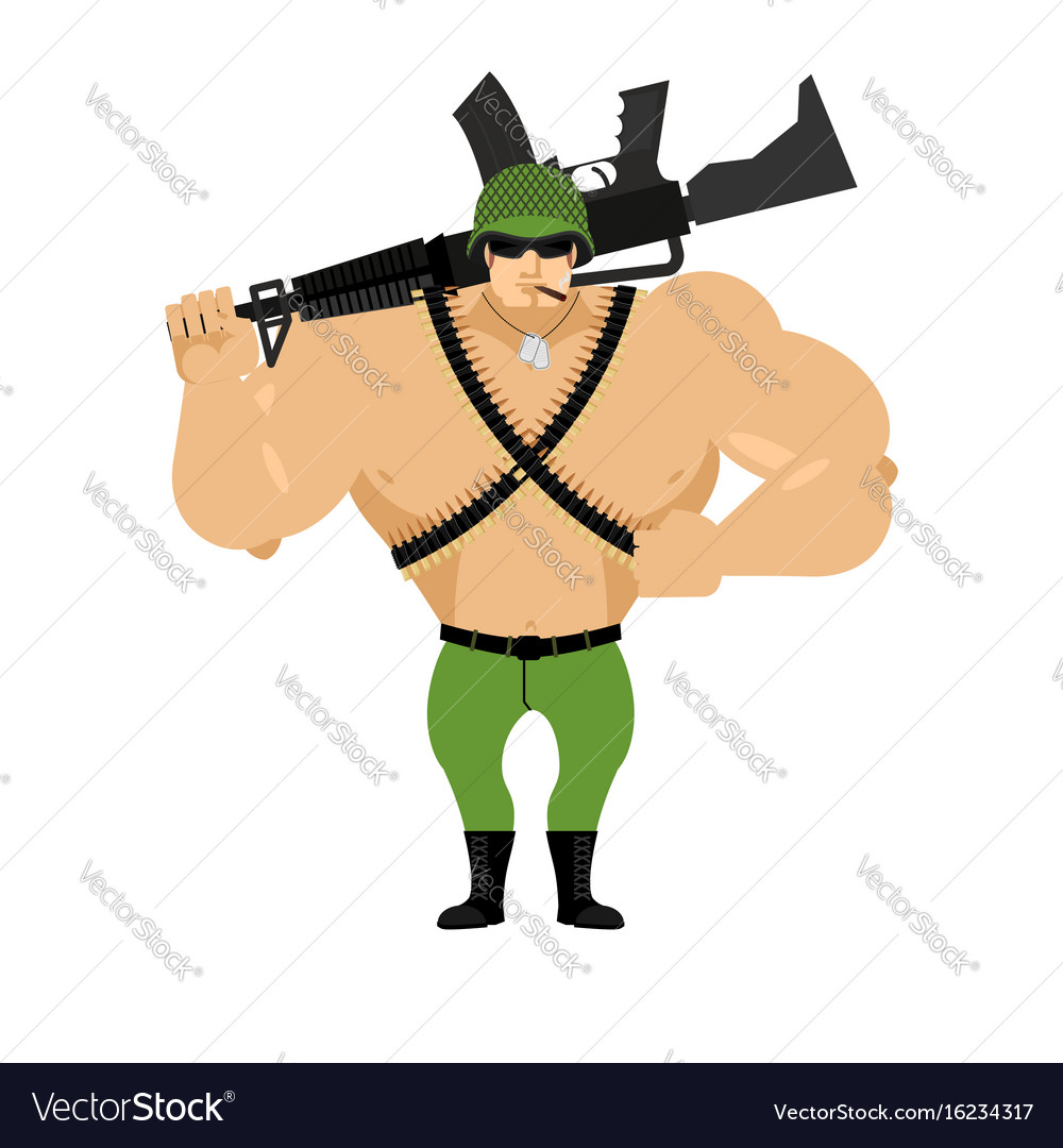 Soldier and rifle on his shoulder warrior